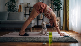 Lady And Dog Doing Yoga Landscape