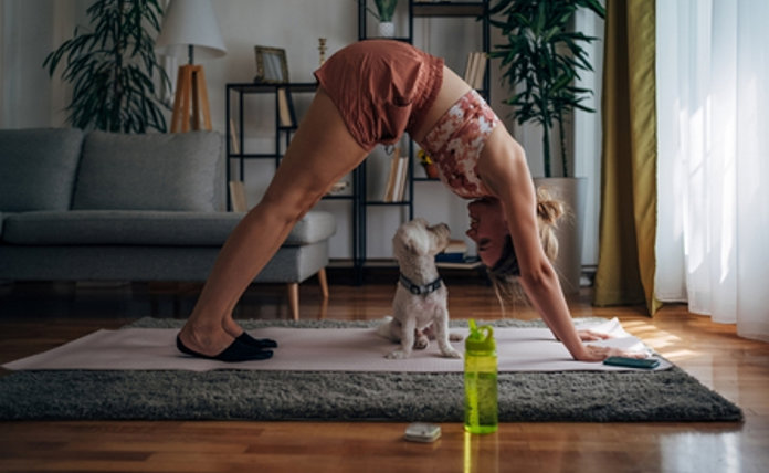 Lady And Dog Doing Yoga Landscape