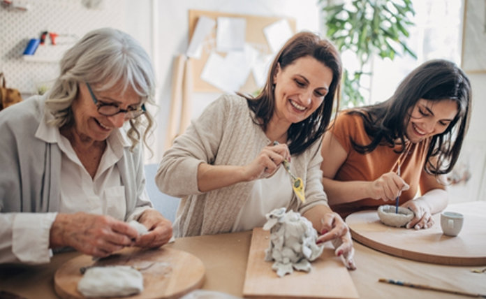 Women Doing Pottery Together Landscape