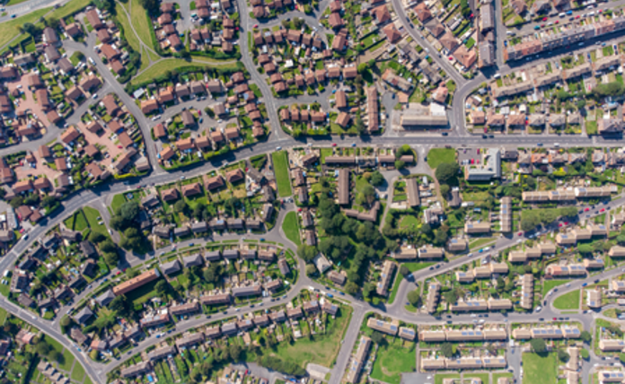 Aerial photo of the British town