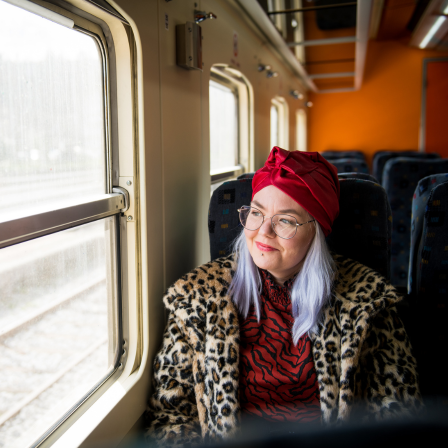 Woman In A Red Turban On A Train