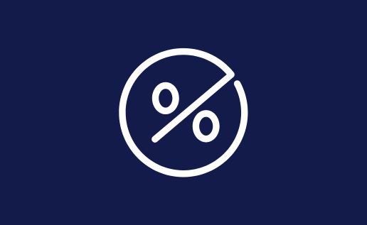 White Percentage Icon Blue Background