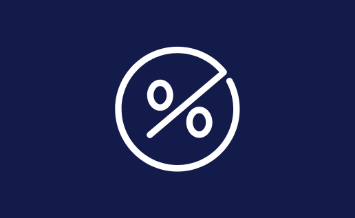 White Percentage Icon Blue Background