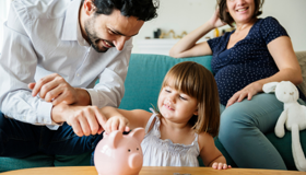Family With Child And Piggybank Landscape