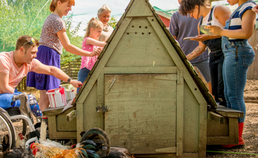 Community painting a shed