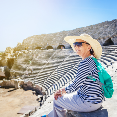 Lady on holiday wearing a sun hat