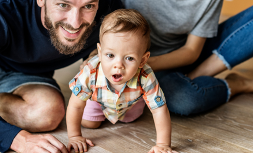 little boy and family crawling