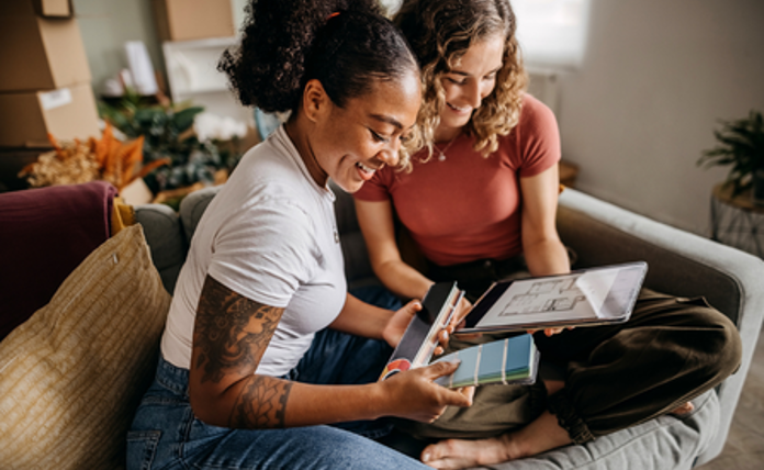Two Women Planning Home Decorating Together Landscape