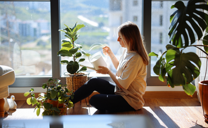 Lady Watering Plants